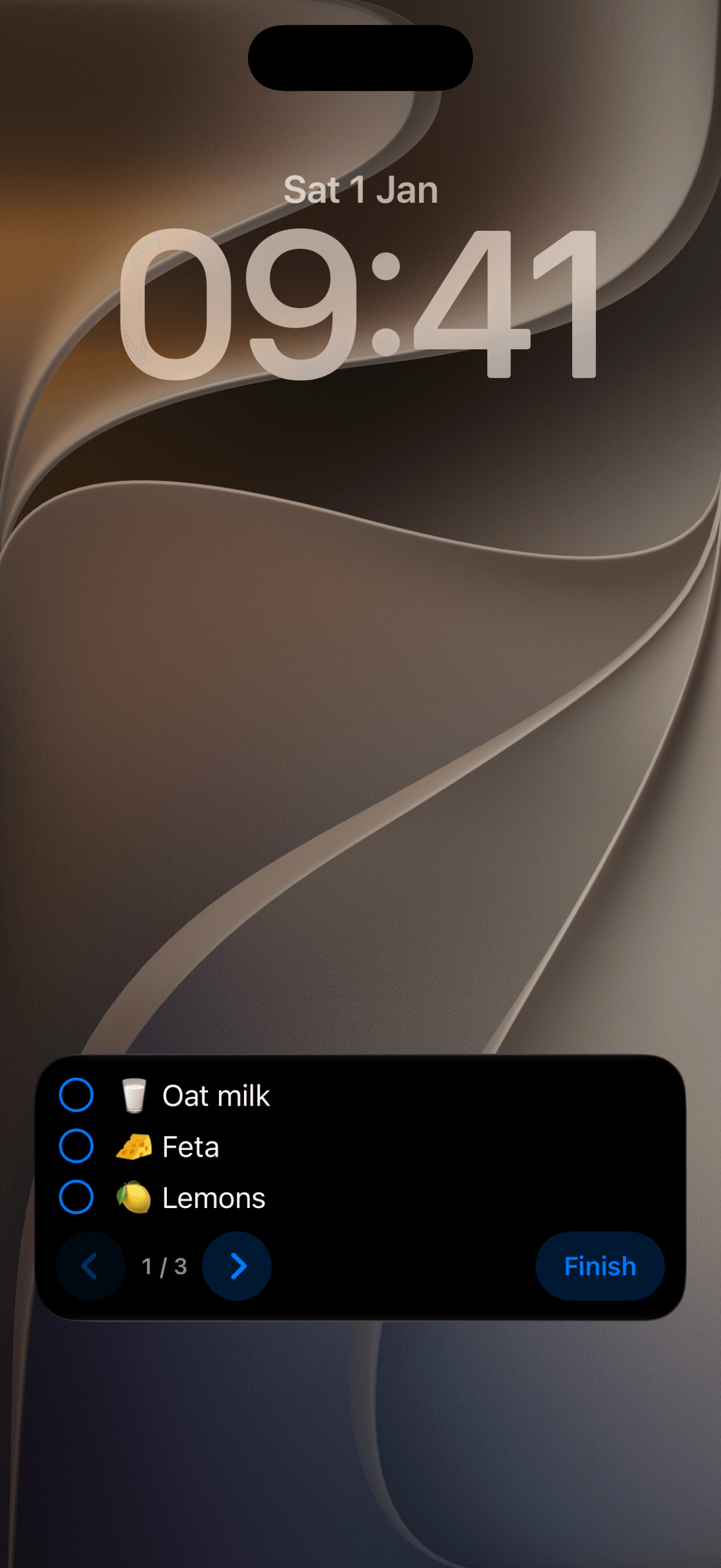 Kvibi Live Activity with a list on the iPhone Lock Screen